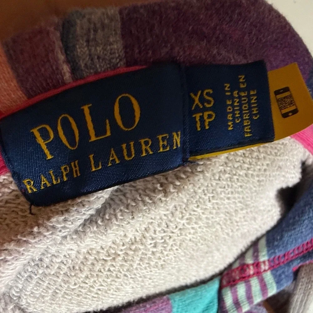 Polo Ralph Lauren Multi Color Plaid Logo Hoodie French Terry XS